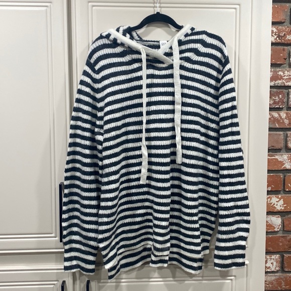 NWT gap grey white striped hooded sweater XL tall - Picture 1 of 11